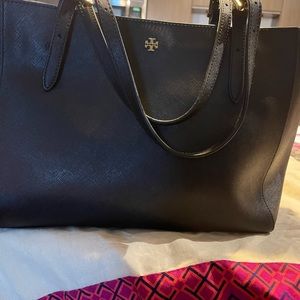 Tory Burch saffiano leather tote handbag black large